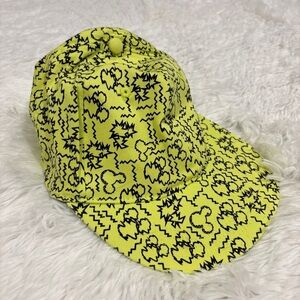 Disney Parks Authentic Original Neon Yellow Cap Hat O/S Static Squiggle Mickey